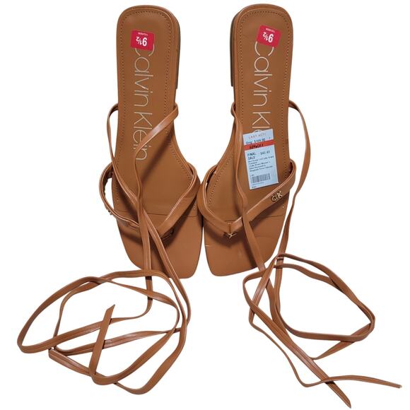 Calvin Klein Women Minola Flat Ankle Tie Thong Sandals Size US 9.5M Brown - Picture 4 of 5